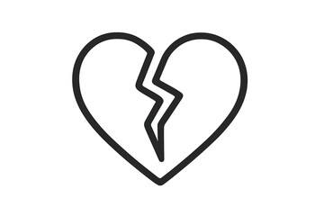 Broken heart line icon for heartbreak, lost love, and sadness. Vector symbol of divorce, relationship crisis, and emotional pain. Minimalist illustration for grief or sorrow.