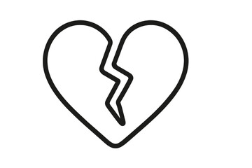 Broken heart outline linear sign. Vector icon symbolizing heartbreak, sadness, and sorrow. Concept of divorce, love pain, and relationship problems. Unhappy love metaphor.