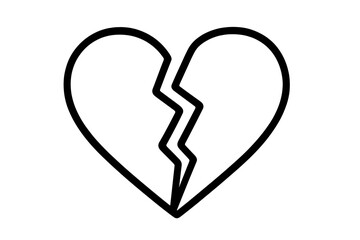 Broken heart vector icon. Symbol of heartbreak, lost love, divorce, and sadness. Outline illustration concept of a relationship crisis, loneliness, grief, and emotional pain.
