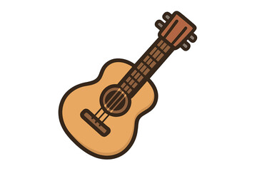 Acoustic guitar vector icon. String musical instrument symbol. Cartoon illustration for music concept. Sound, melody, and song design. Classic folk country concert graphic.