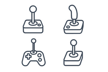 Obraz premium Joystick and gamepad line icon set. Video game controller collection for gaming and esports. Retro arcade stick and modern joypad pictogram. Vector outline symbol pack.
