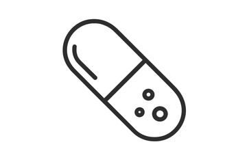 Pill icon vector. Capsule medicine symbol for pharmacy and healthcare. Medical drug, vitamin, or supplement illustration. Line art graphic for medication & treatment concept.