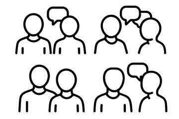 People talking line icon set. Communication, dialogue, conversation concept. Faceless anonymous user profile with speech bubble. Teamwork, collaboration, meeting, social chat vector.