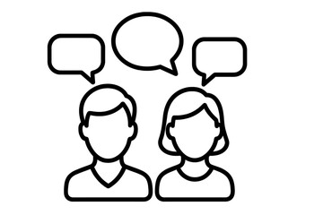 Two faceless people with speech bubbles. Man and woman talking. Communication, dialogue, chat, discussion symbol. Vector icon for social media, forum, feedback, teamwork.