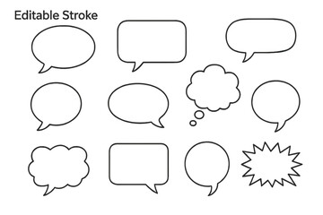Vector Speech Bubble Outline Collection, Editable Stroke, Cartoon Comic Balloon Set for Graphic Design, Book, Advertising, App UI, Blank Empty Chat Symbol, Transparent Background, Dialogue Elements