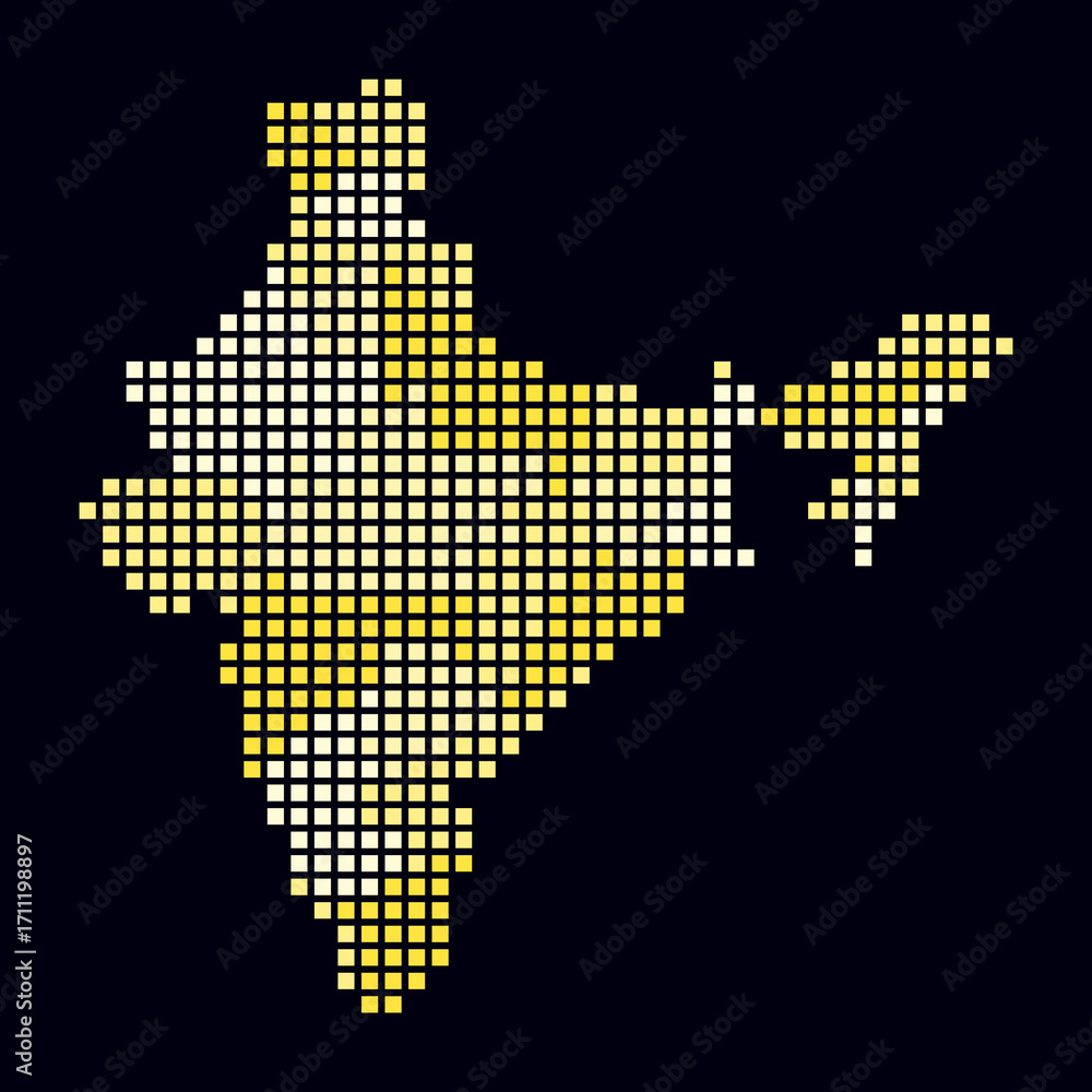 Poster india dotted map. digital style map of the country on dark background. india shape with square dots.