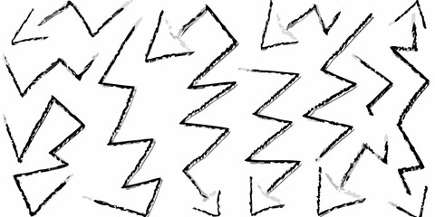 Abstract black and white zigzag arrows pattern with a hand drawn sketchy texture