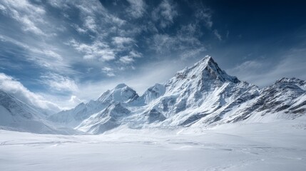 Obraz premium Snow-covered majestic mountain peaks under a clear blue sky