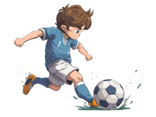 Dynamic Cartoon Boy Kicking Soccer Ball Illustration