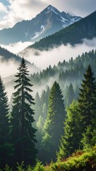Majestic Mountain Landscape Surrounded by Lush Green Forests
