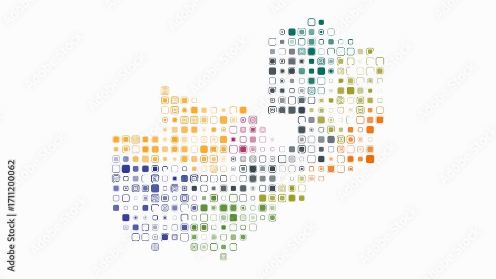 Poster zambia animated country shape. pulsating colored dots on the map of the country. large size rounded 