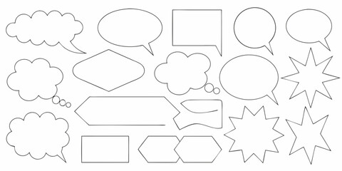 Collection of diverse blank speech bubbles and thought bubbles in various shapes and styles on a white background