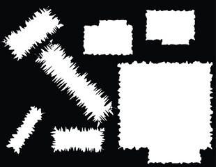 Set of spiky, distorted white rectangle shapes. Ideal for creating eye-catching modern graphics, social media posts, or abstract art.