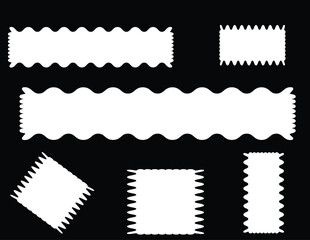A set of wavy-edged white rectangle shapes for use as labels, tags, and frames in print and digital media.Specially for background textures , and for presentations etc