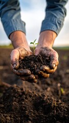 Close-up of Hands Holding Fresh Soil with Young Plant Seedling