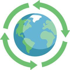 Earth surrounded by circular arrows with gradient green shading and subtle shadow.