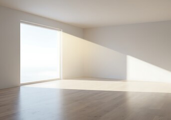 Obraz premium Sunlight Streaming into Empty Room, Hardwood Floor
