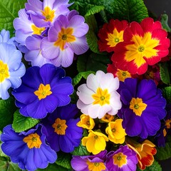 Colorful primroses in a close-up arrangement