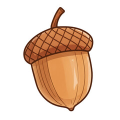 A realistic illustration of a brown acorn with a textured cap isolated on transparent background