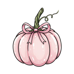 Delicate pink pumpkin adorned with a sweet bow isolated on transparent background