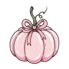 Pink pumpkin with a bow isolated on transparent background