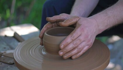 Skilled Hands Shaping Clay on a Potter's Wheel
