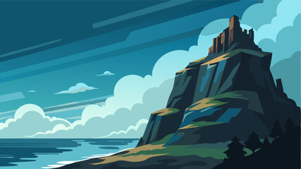 Looking up at the rocky bluff from the shore its imposing silhouette against the sky inspires awe and wonder.