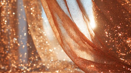 Shimmering golden fabric with sunlight streaming through, creating dreamy, sparkling, and elegant atmosphere