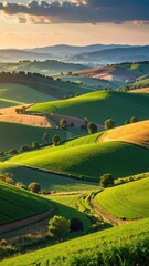 Obraz premium Serene Rolling Hills Under a Colorful Sky at Sunset