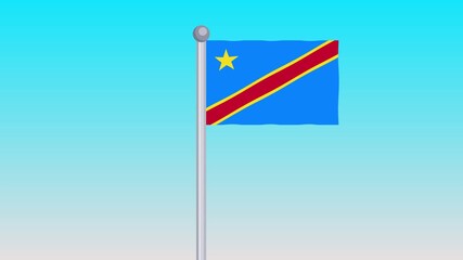 Congo Flag Waving in the Wind On Blue Sky Background