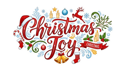 Fototapeta premium Celebrate the festive spirit with vibrant Christmas Joy lettering and iconic holiday symbols