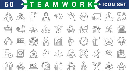 Teamwork icon set. Business team working together symbol. Co-worker, cooperation and collaboration icons. Solid icons vector collection.