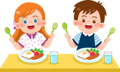 Children Eating Breakfast Together 