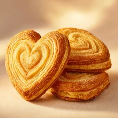 Fototapeta premium Delicious heart-shaped pastries with golden crispy layers