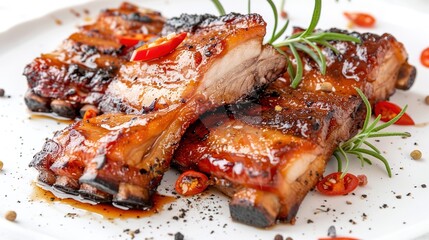 Pork Belly on a White Background – a clean and appetizing visual. The fresh pork belly stands out against the white backdrop, emphasizing its rich texture and savory appeal.