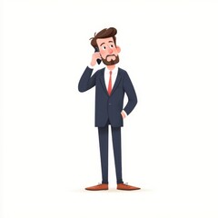 An animated male figure in professional attire confidently talking on the phone, hand in pocket,