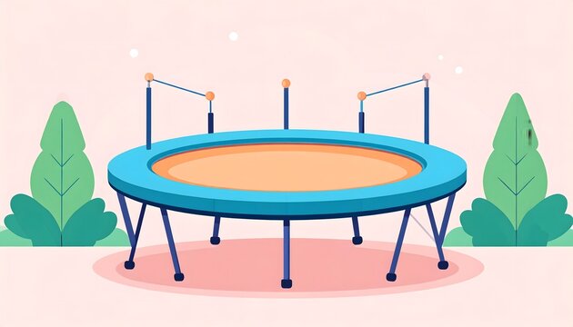 Vibrant Flat Vector Illustration of an Outdoor Trampoline with Parallel Bars for Play and Exercise