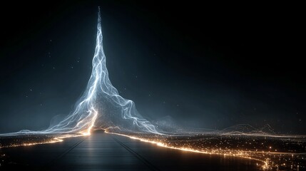 Futuristic cityscape with energy spire, ideal for tech innovation concepts and advanced technology visuals, radiating power in a modern, sleek presentation