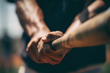 Batter's Hands Gripping Bat, Focused Detail