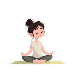 A serene woman meditates in lotus pose, eyes closed with hands resting gently on her lap,