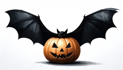 Spooky Halloween Bat on a Jack-o'-lantern Graphic Design