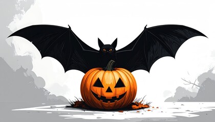 Spooky Halloween Graphic Bat and Pumpkin