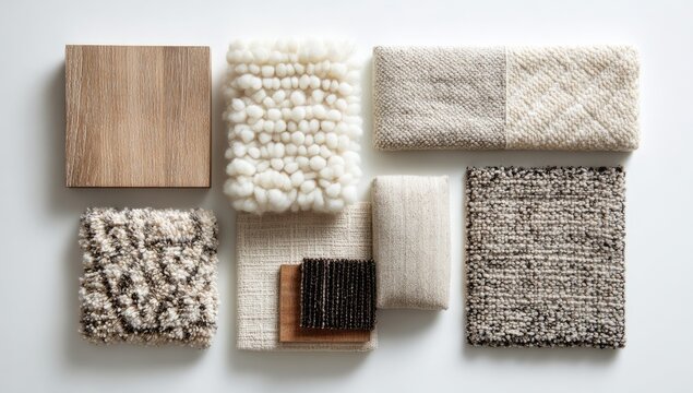 Modern Interior Design Material Swatches Wood Fabric Samples Mood Board Inspiration.