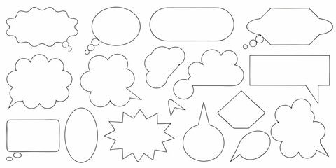 Obraz premium Collection of diverse black outline speech bubbles and thought bubbles on white background