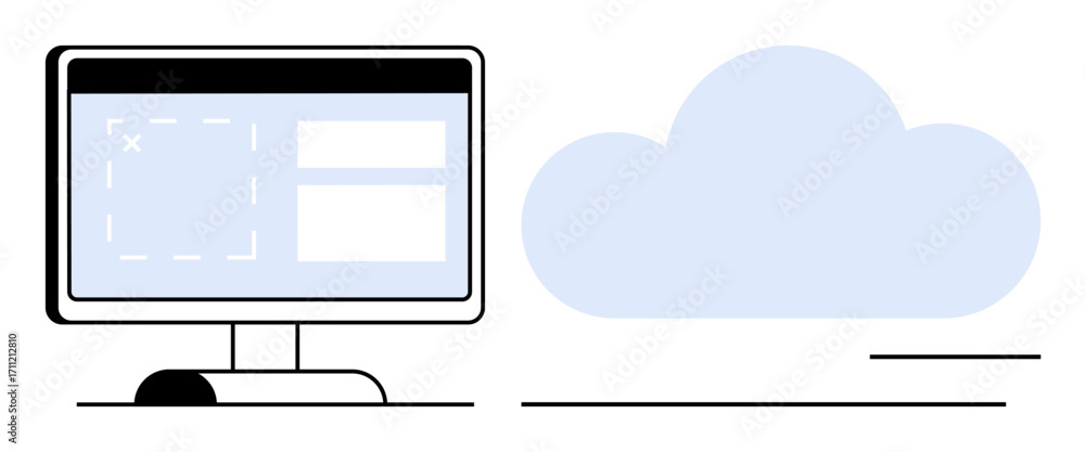 Aufkleber desktop monitor displaying dashboard interface alongside a cloud graphic. ideal for cloud computing,