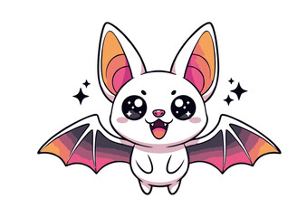 Adorable Cartoon Bat with Big Eyes and Spread Wings in a Cute, Playful Illustration Style and Cheerful Expression