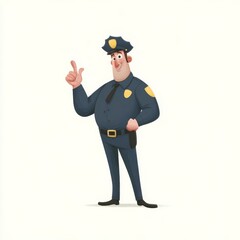 A cheerful cartoon police officer in uniform gives a thumbs-up gesture with his right hand raised near shoulder height,