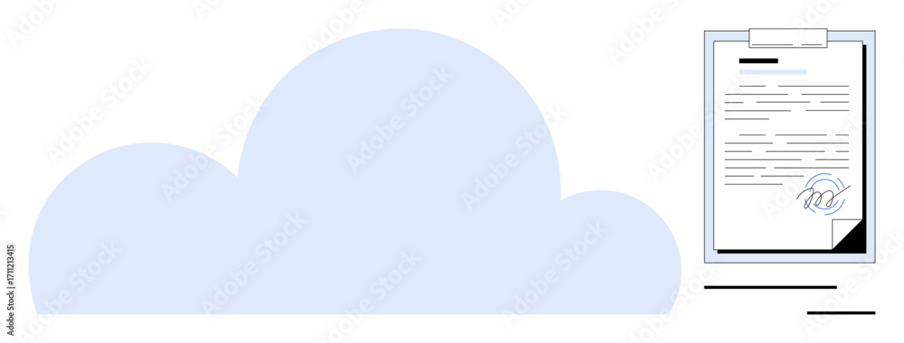 Aufkleber cloud beside a signed document file, implying secure digital storage and verification. ideal for clo