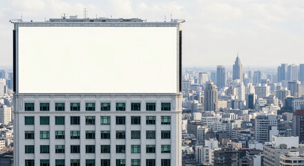 Obraz premium Blank Billboard on Building Rooftop, Cityscape View