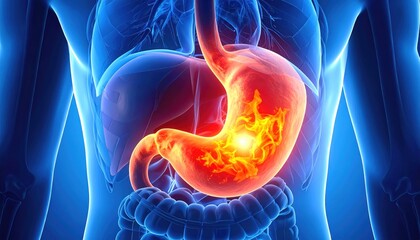 Stomach Pain, Anatomical Illustration of Gastritis
